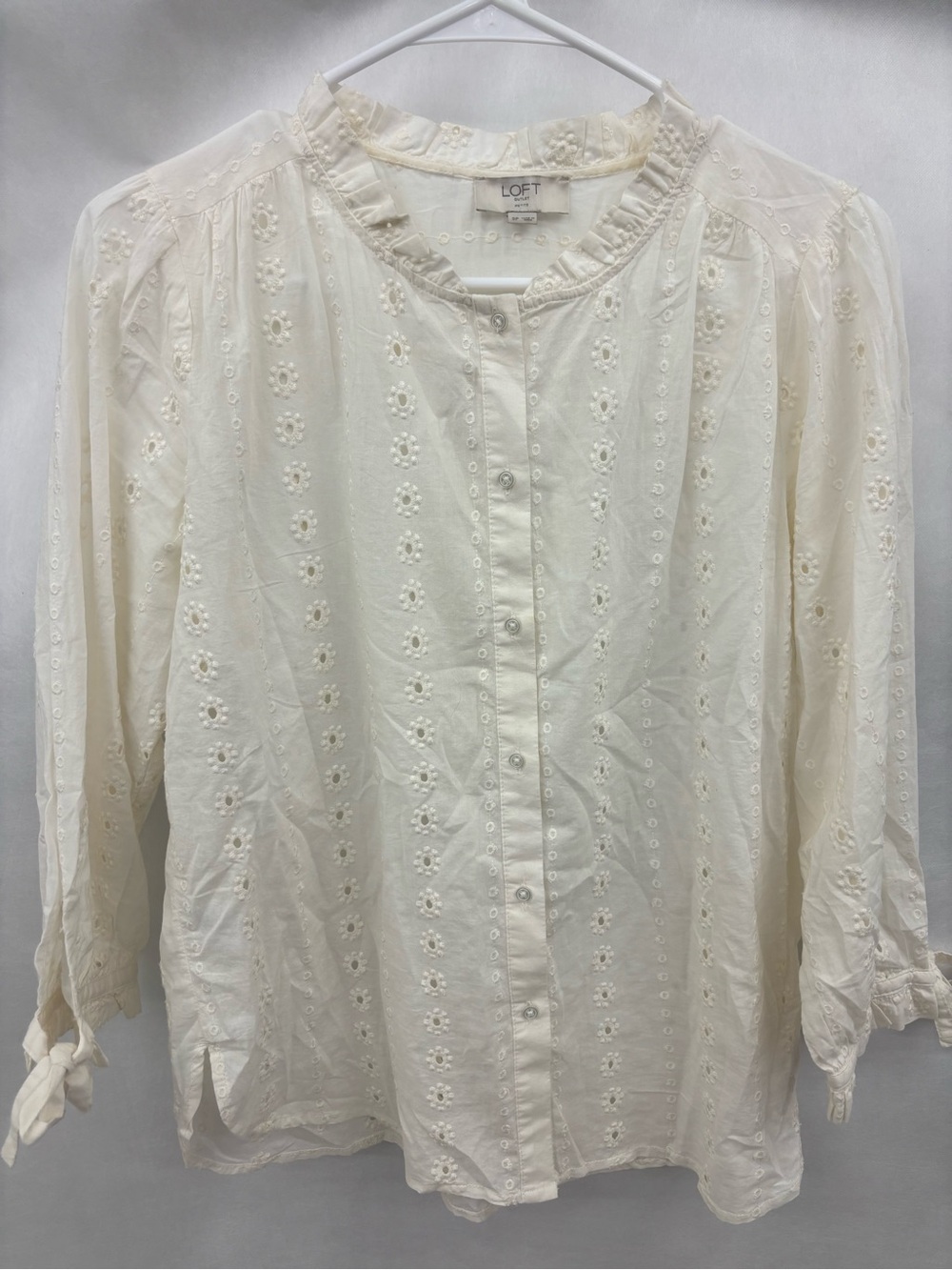 LOFT Cream Eyelet Button-Front Blouse
